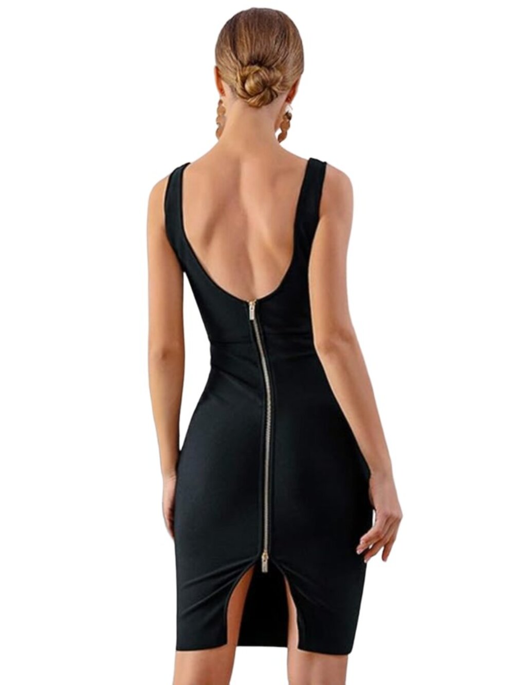 Deep V Sleeveless Slit Hem Bandage Bodycon Midi Dress | Cocktail Gala Evening - Picture 4 of 9
